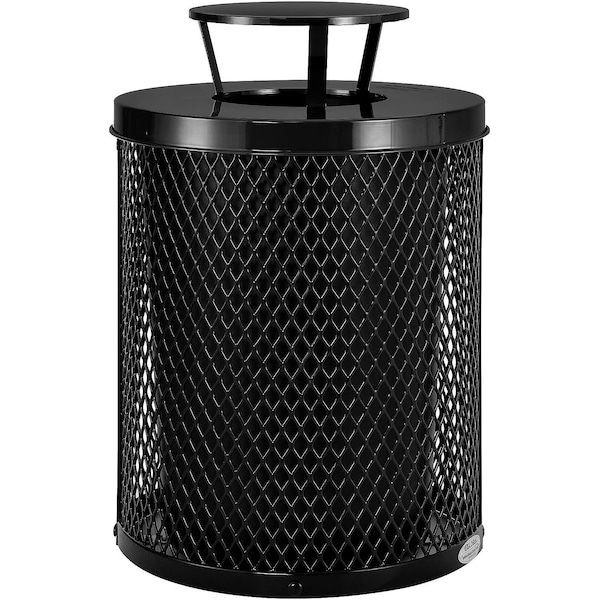 Global Industrial Outdoor Diamond Steel Trash Can With Rain Bonnet Lid, 36 Gallon, Black 261926BK - main